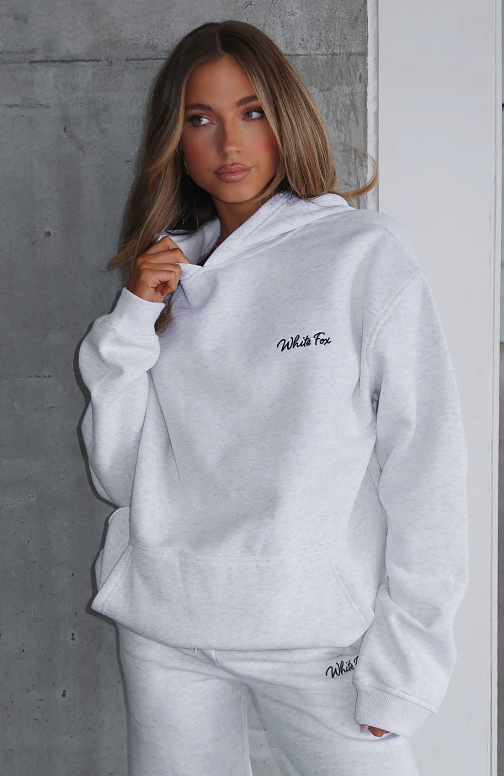 White Fox Match Your Words Oversized Hoodie Grey Marle