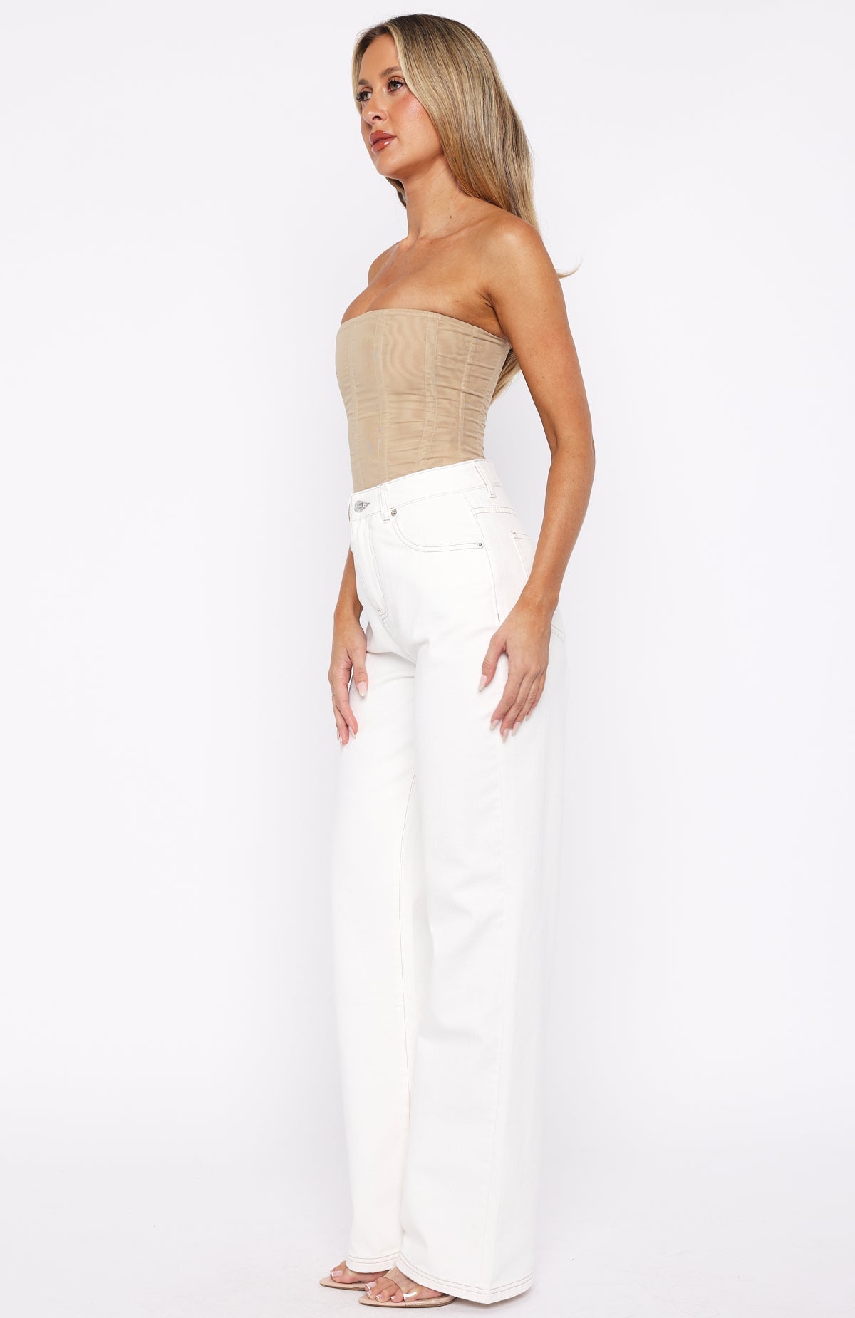 White Fox Alyssa High Rise Straight Leg Jeans Off White