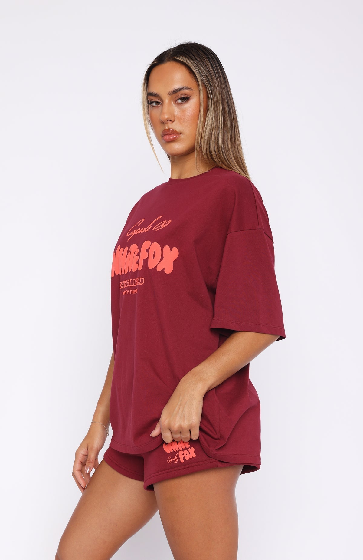 White Fox Capsule 9 Star Of The Moment Oversized Tee Burgundy