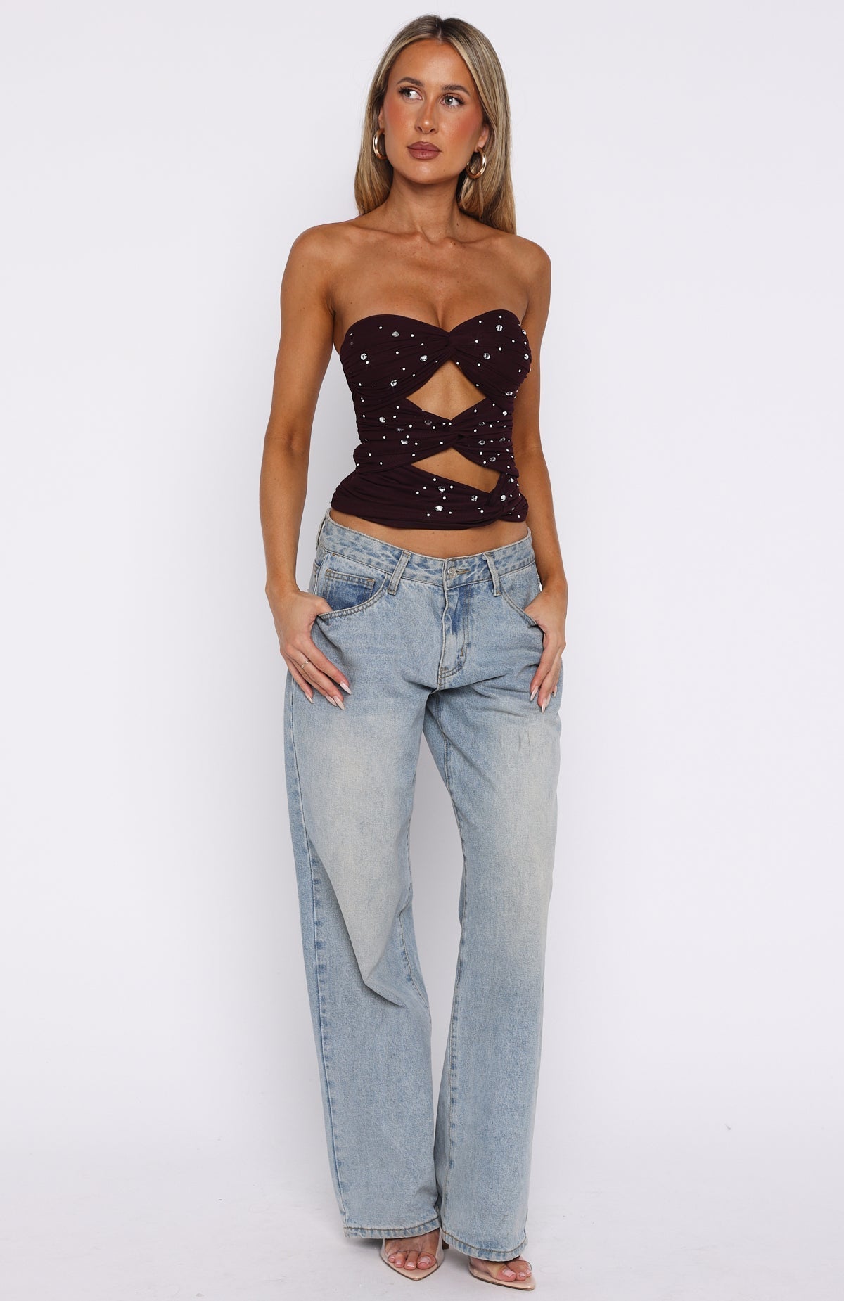 White Fox Taking What's Mine Strapless Top Plum