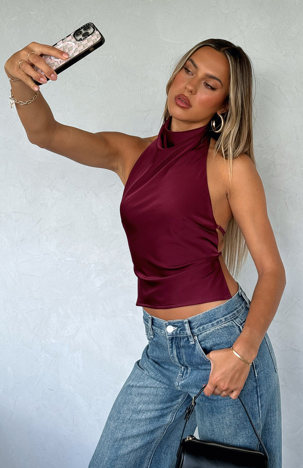 White Fox Time Passes Halter Top Merlot
