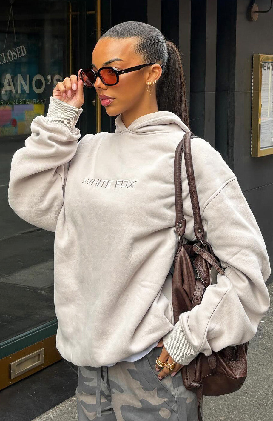 White Fox Stay Lifted Oversized Hoodie Moon