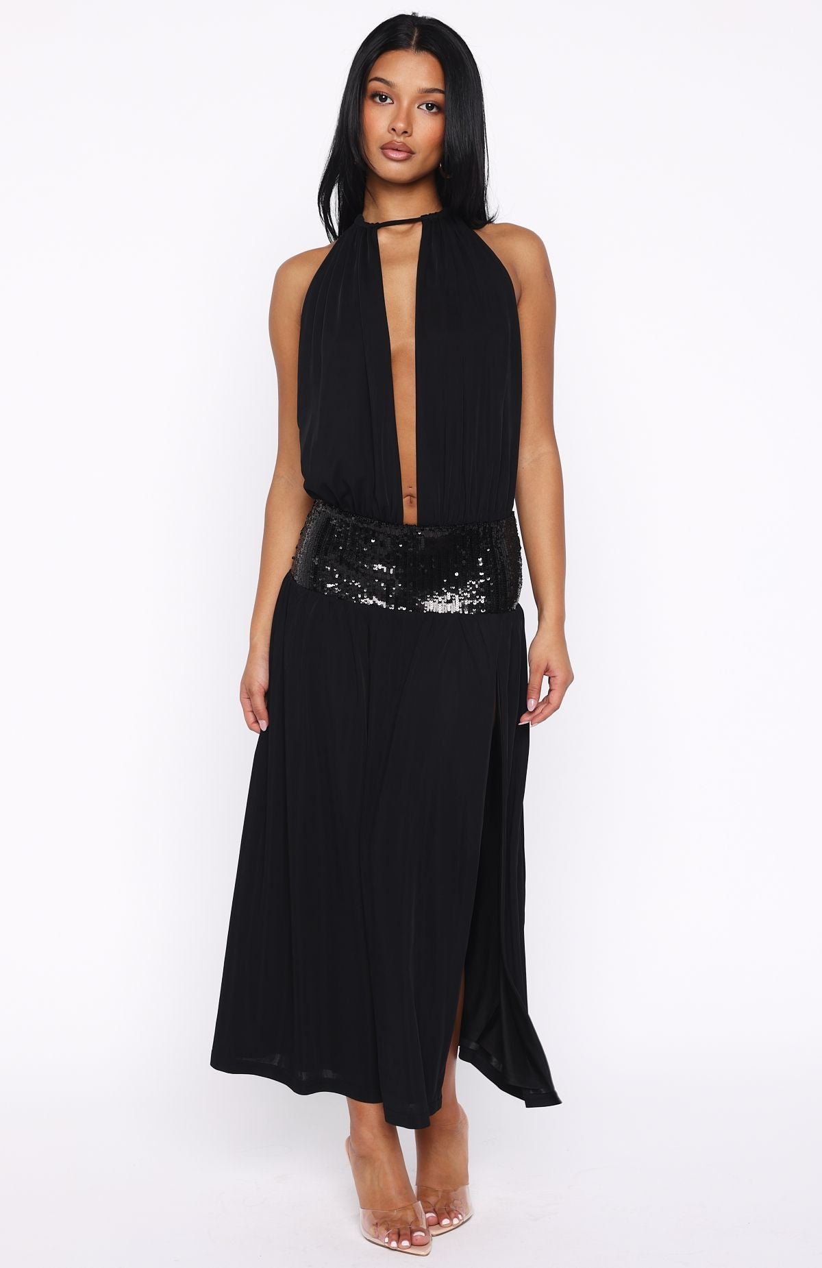 White Fox Always Evolving Halter Midi Dress Black