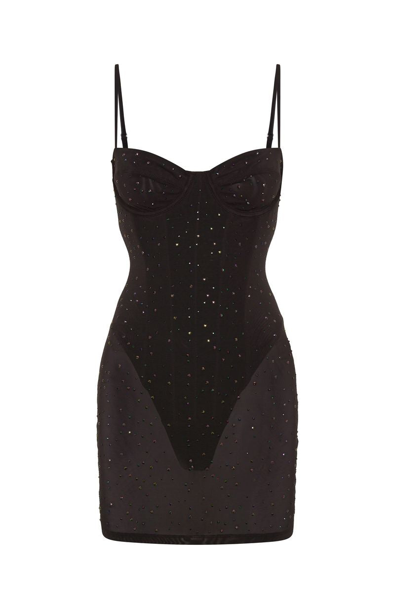 White Fox Want To Party Embellished Mini Dress Chocolate