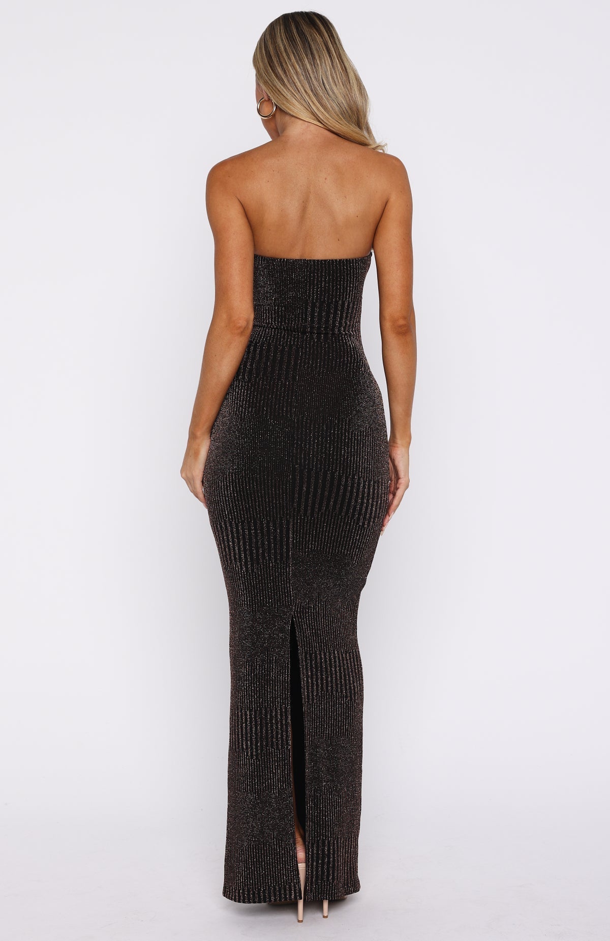 White Fox Glitter Hustle Strapless Maxi Dress Black