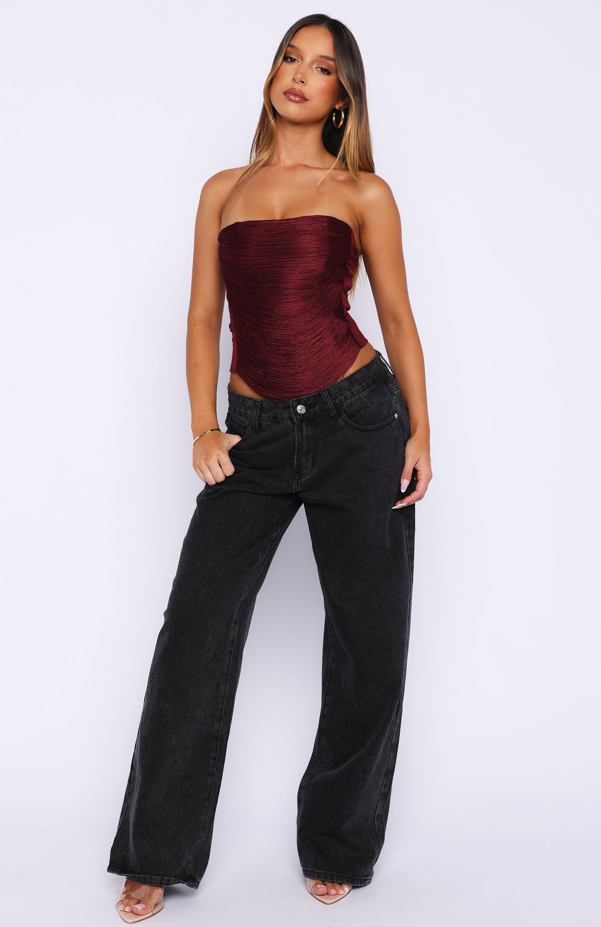 White Fox All Too Well Fringe Bustier Burgundy