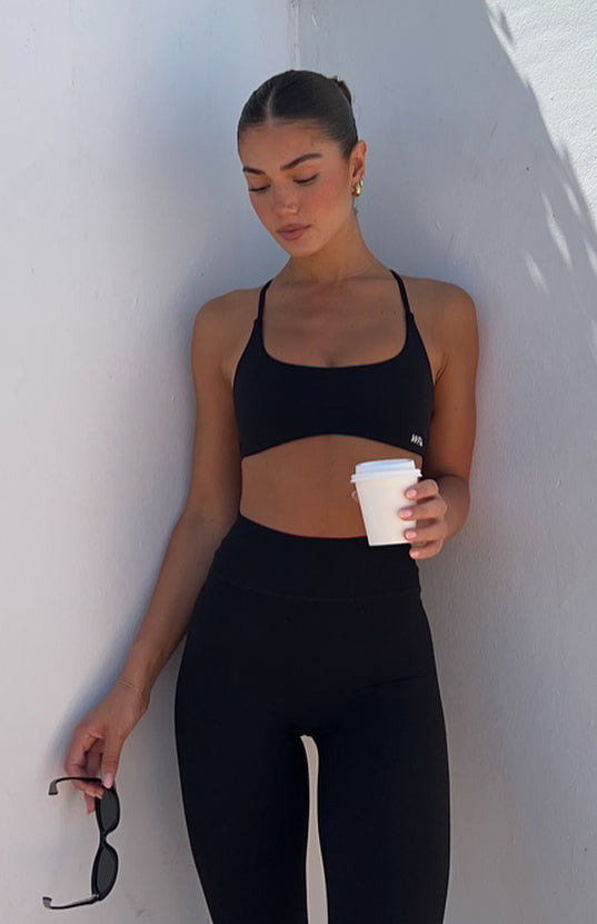White Fox She's Healthy Sports Crop Black