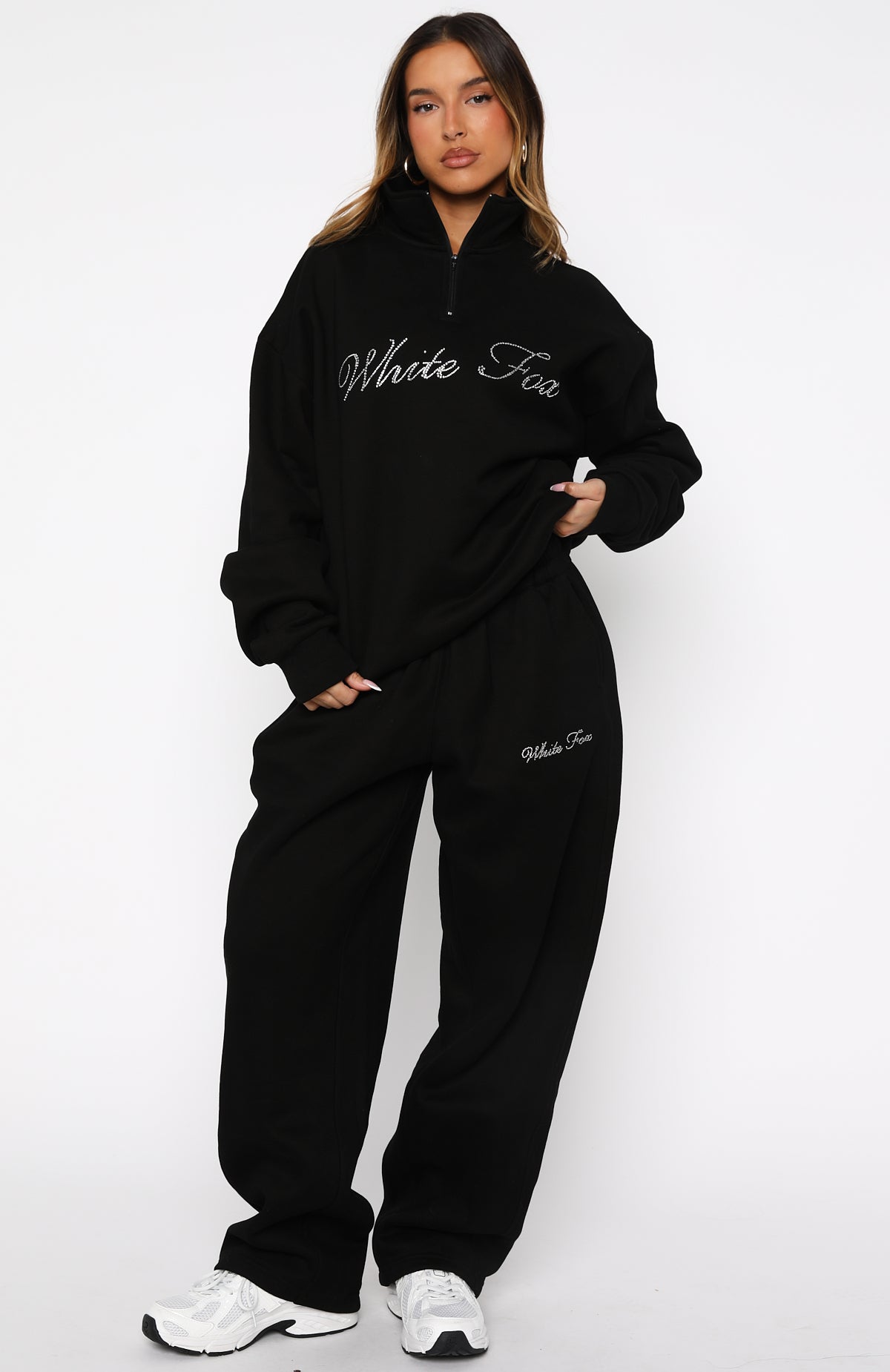 White Fox Make It Or Break It Quarter Zip Sweater Black