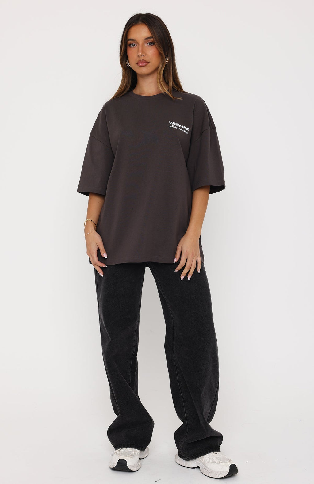 White Fox Made For The Heat Oversized Tee Charcoal