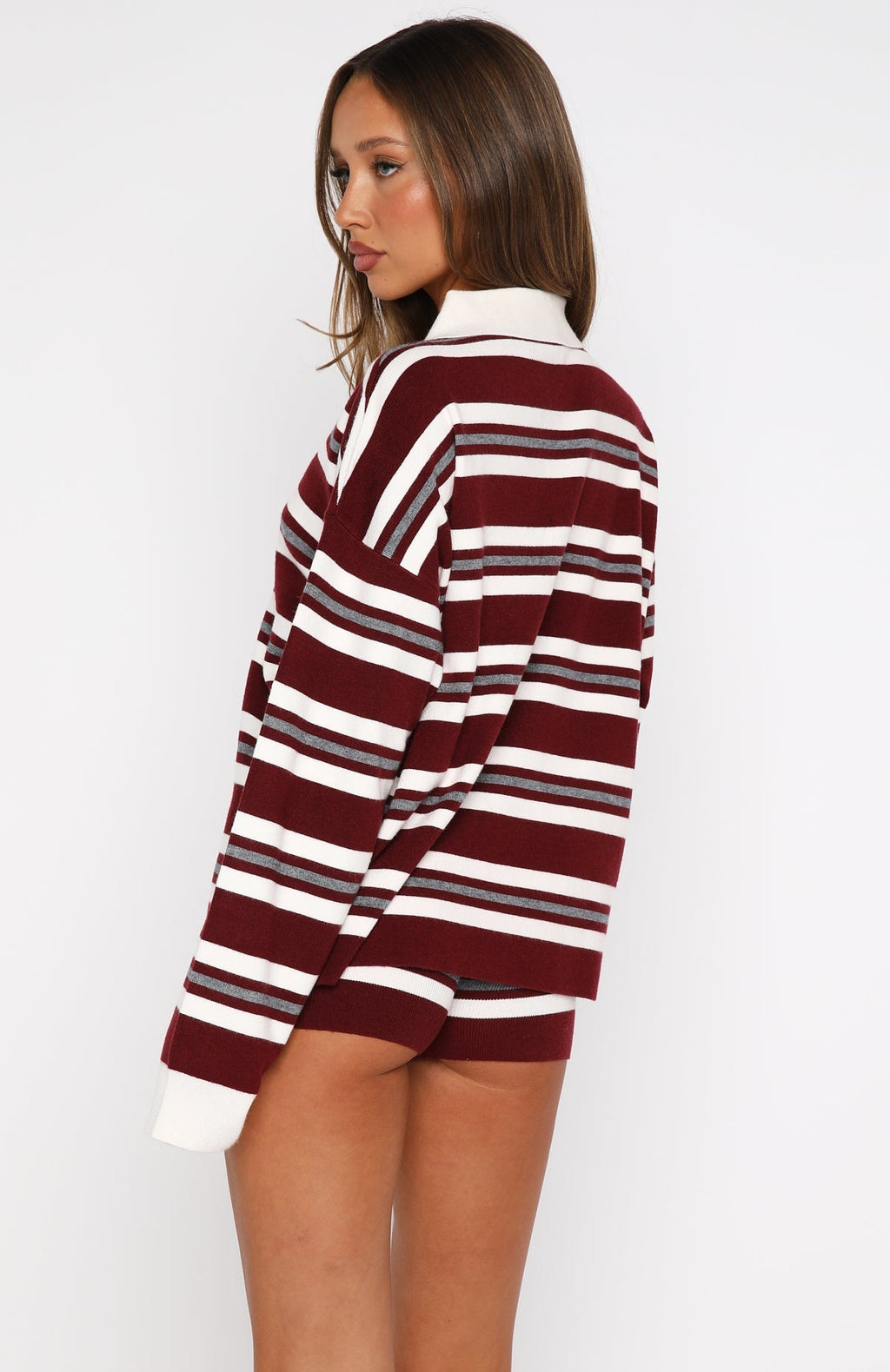 White Fox It's Ok, I'm Ok Knit Sweater Wine Stripe