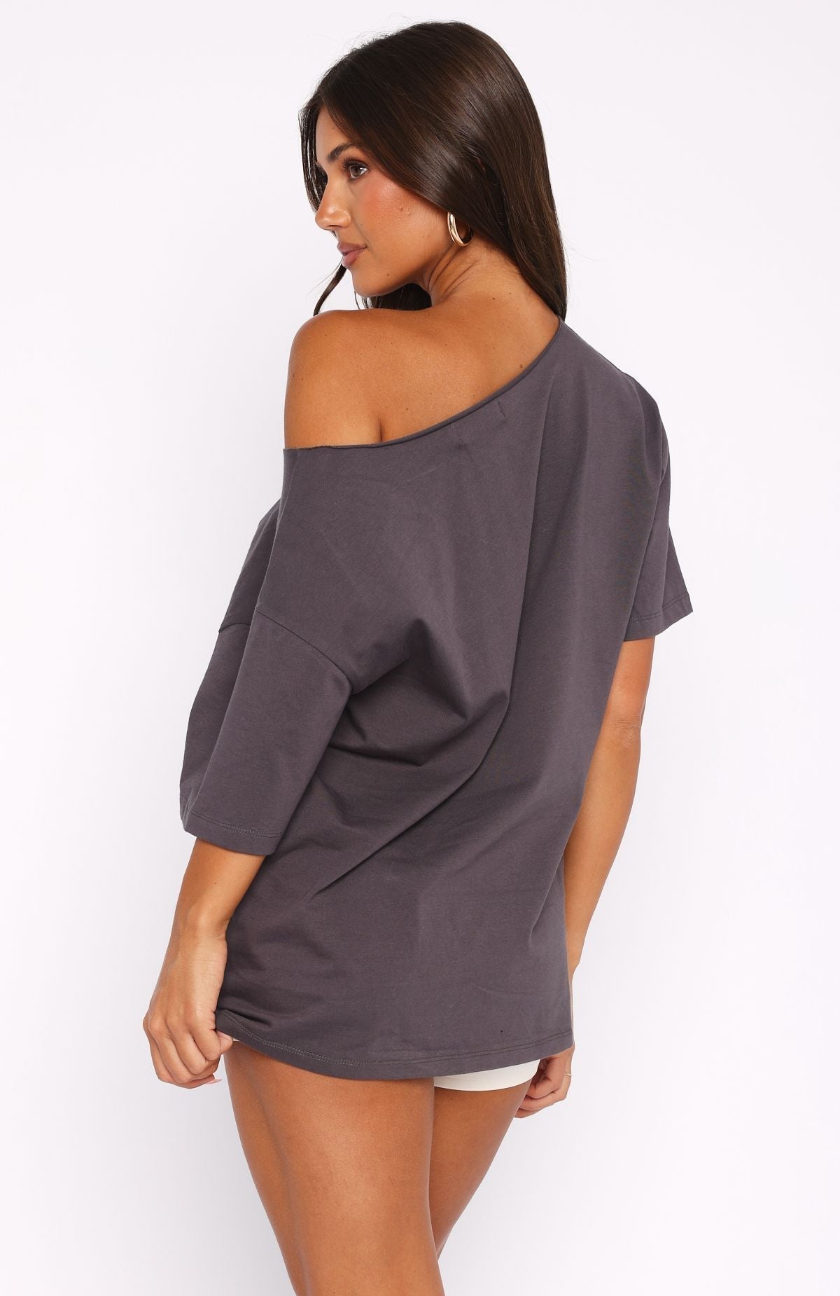 White Fox Trial Run Off Shoulder Oversized Tee Volcanic