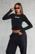 White Fox Love Addiction Long Sleeve Baby Tee Black