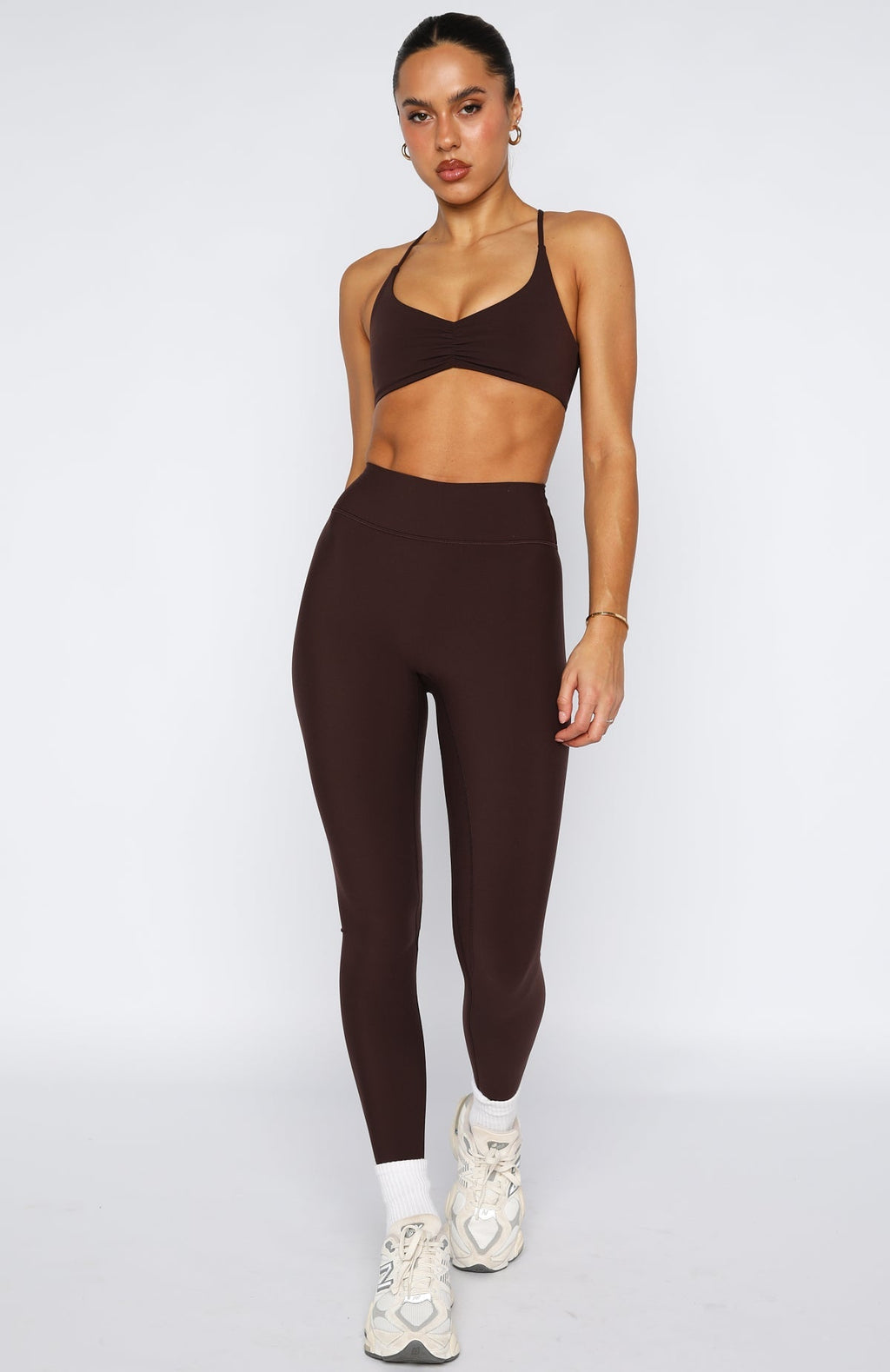 White Fox Go Getter High Waisted Leggings Dark Chocolate