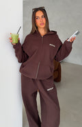 White Fox Core Classic Zip Front Hoodie Chocolate