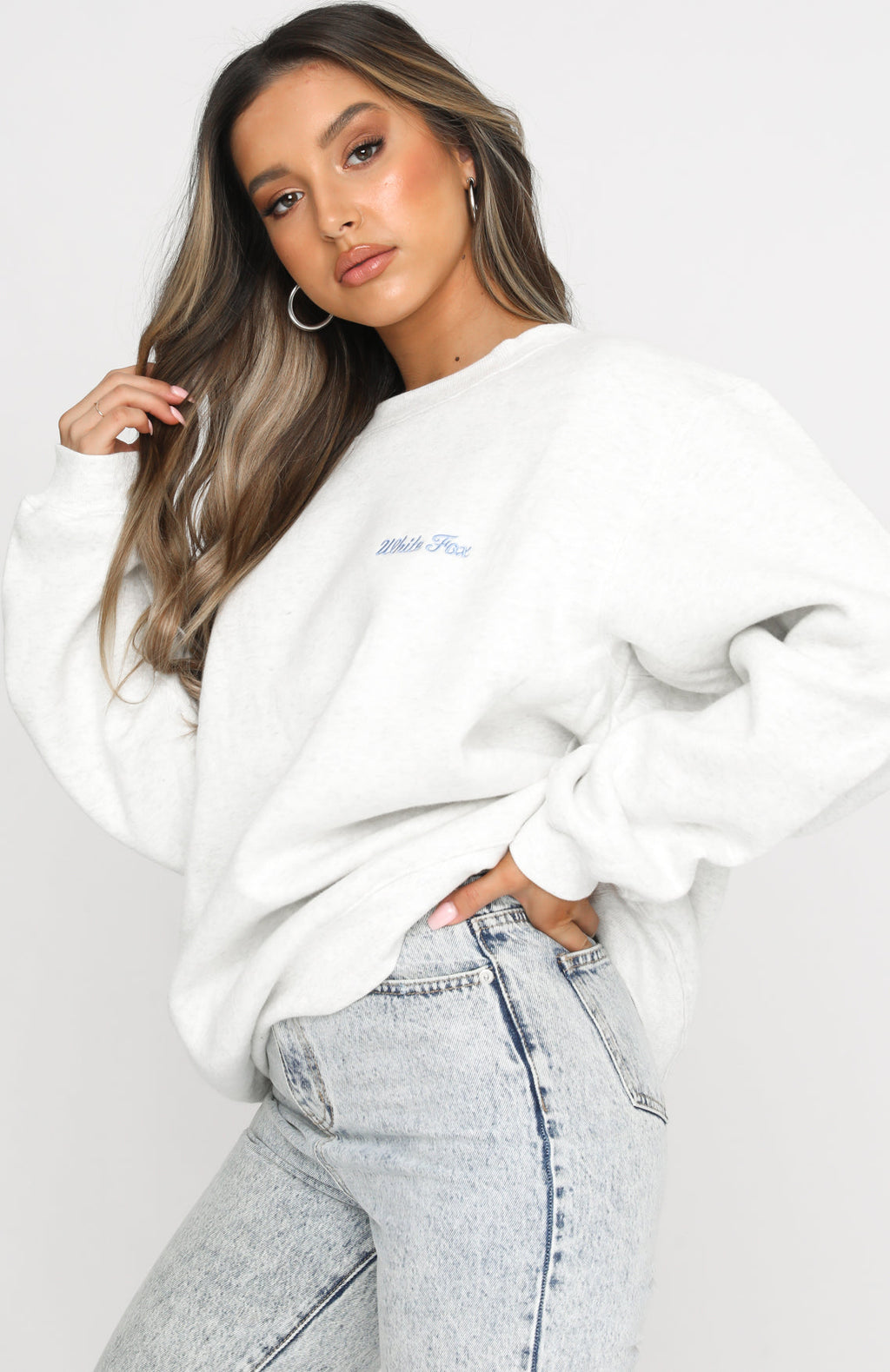 White Fox Steal Your Heart Oversized Sweater Grey Marle