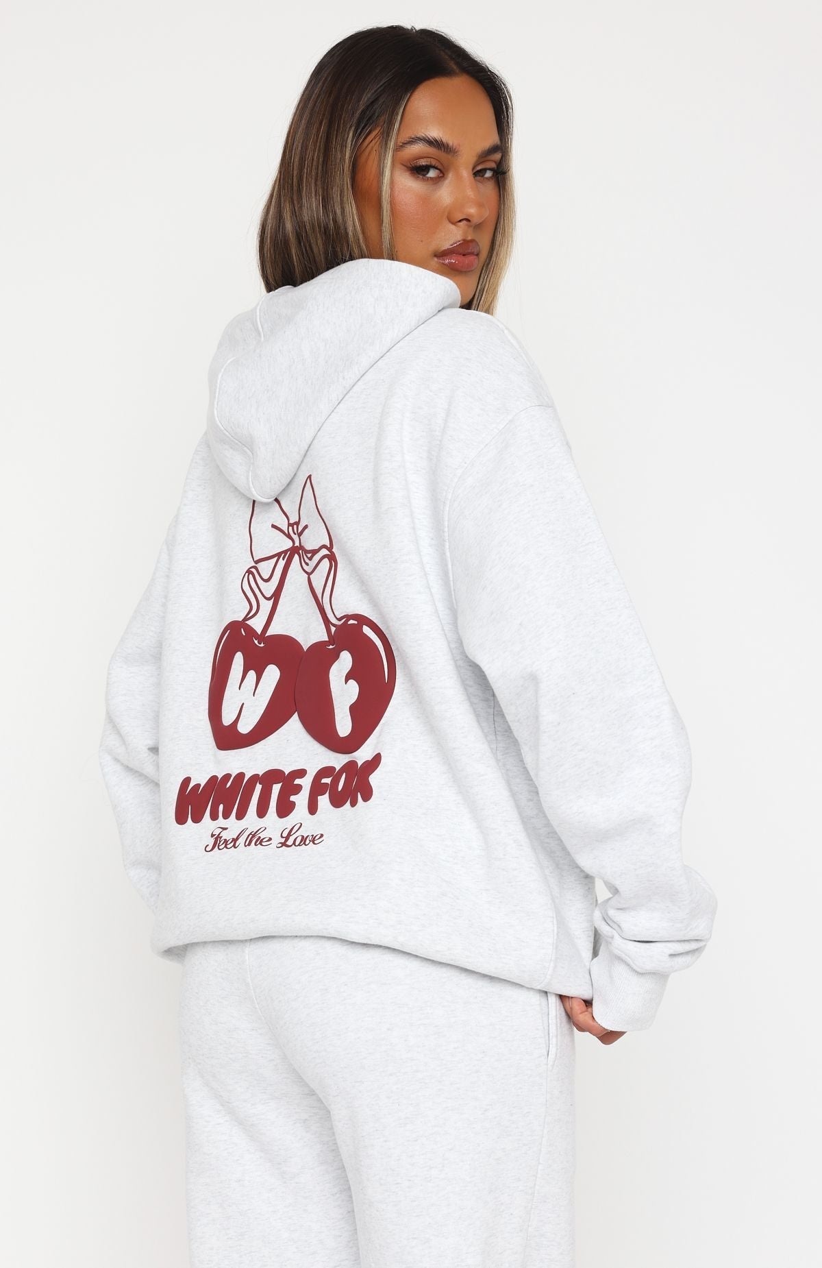 White Fox Feel The Love Oversized Hoodie Grey Marle