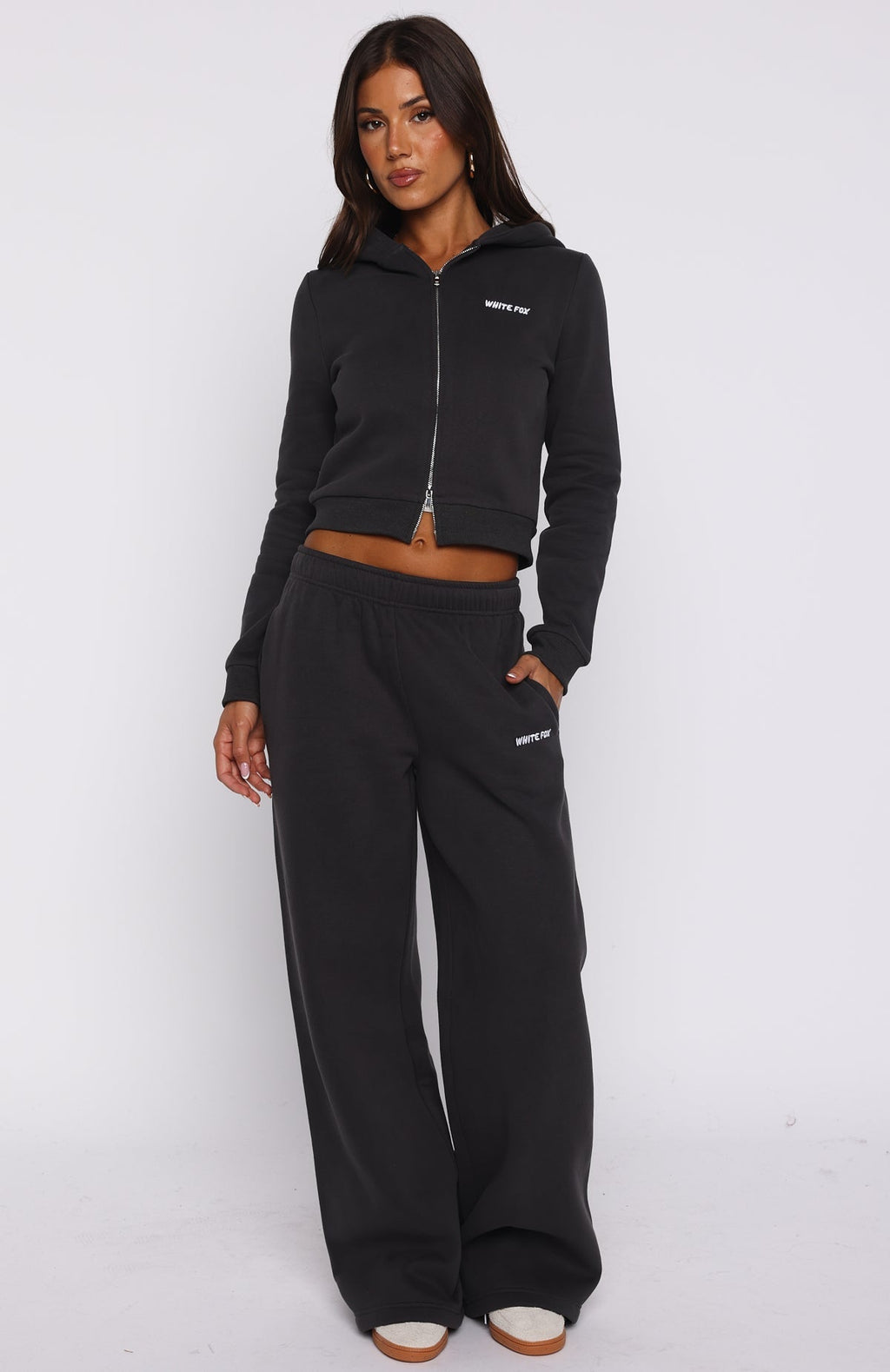 White Fox Comfy And Cute Slim Zip Front Hoodie Charcoal