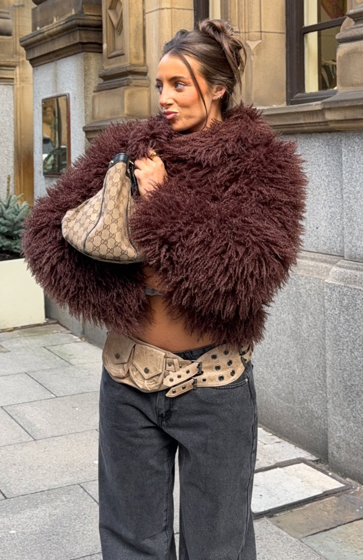 White Fox Weekend Away Faux Fur Jacket Chocolate