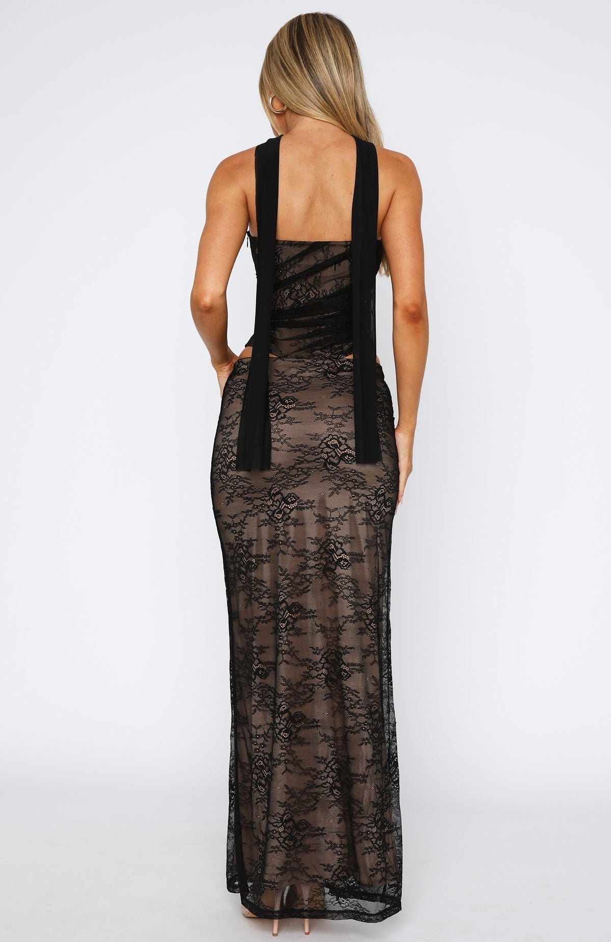 White Fox Forever After Lace Maxi Skirt Black