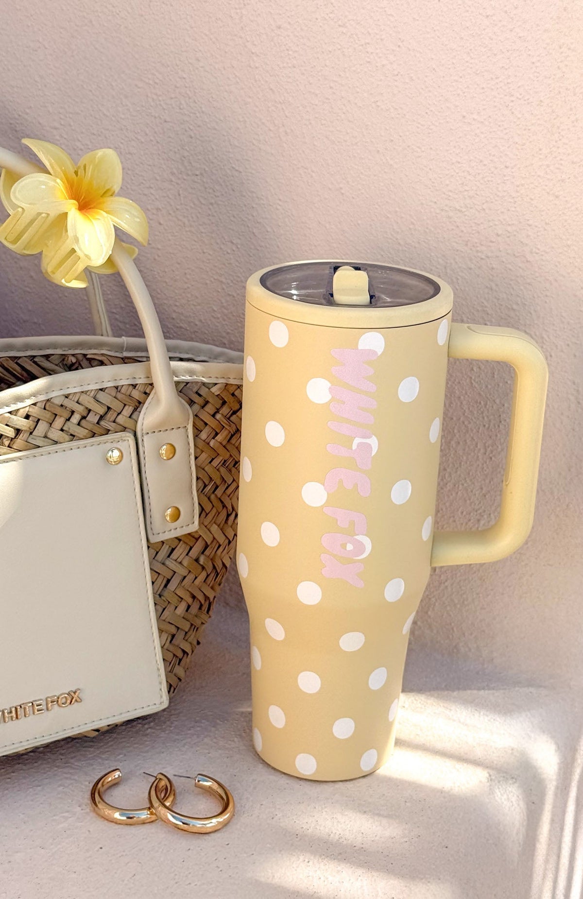 White Fox Colson Drink Bottle 1.2 Litre Lemon Polka Dot