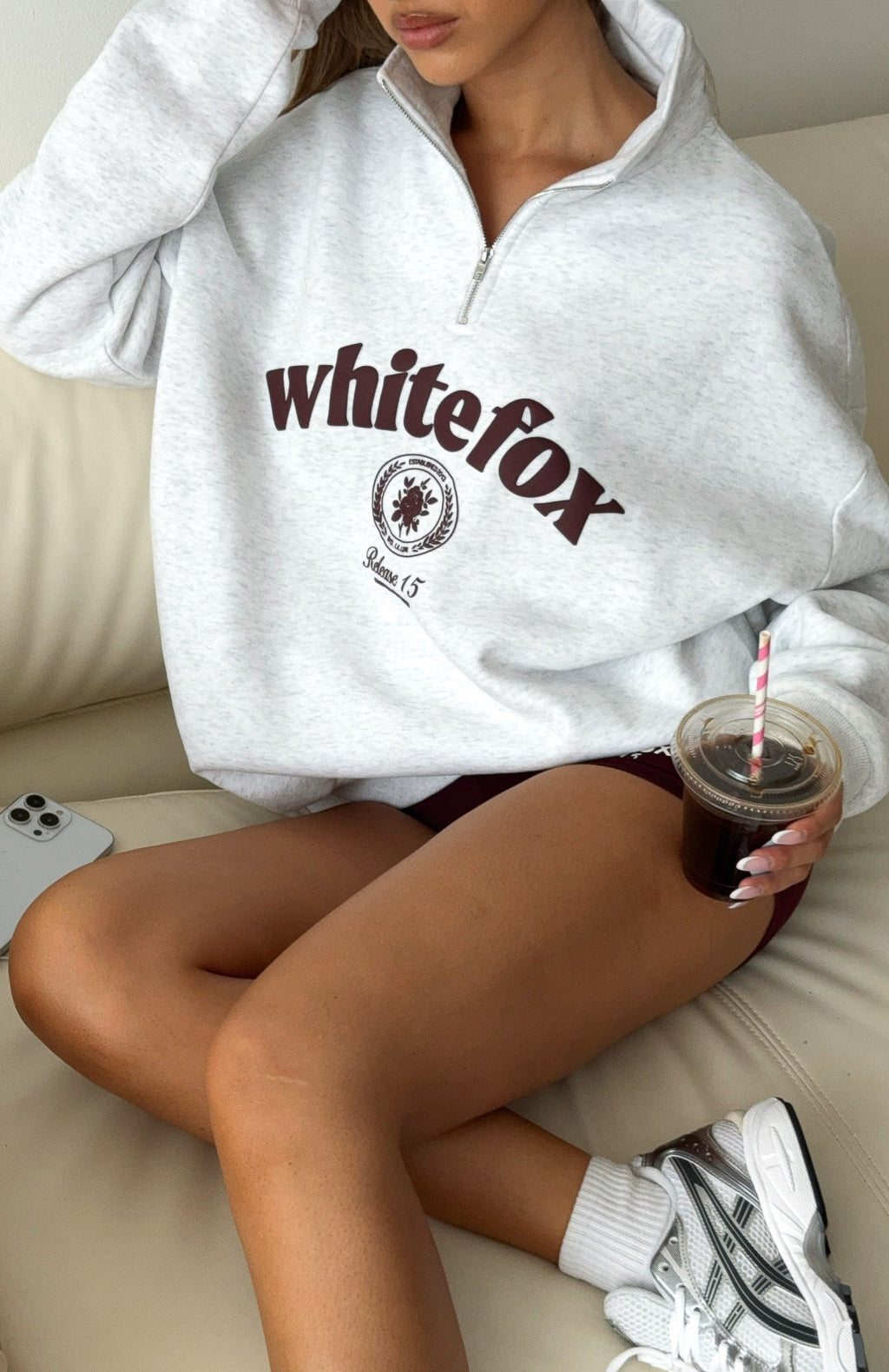 White Fox Release 15 Amari Quarter Zip Sweater Grey Marle