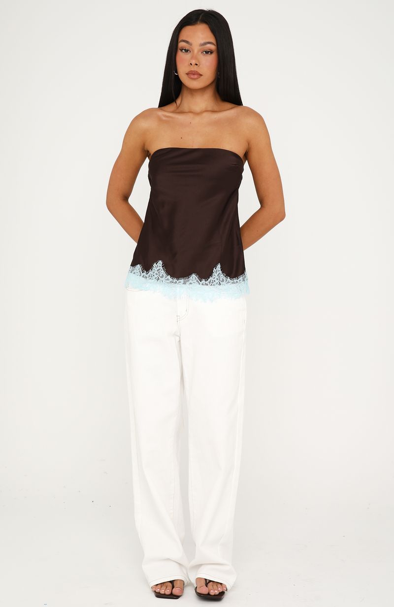 White Fox Nothing Like It Strapless Top Chocolate/Blue