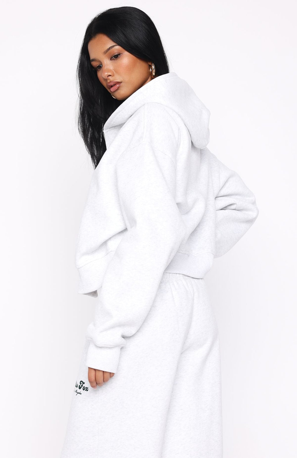 White Fox Through Thick And Thin Boxy Zip Front Hoodie Grey Marle