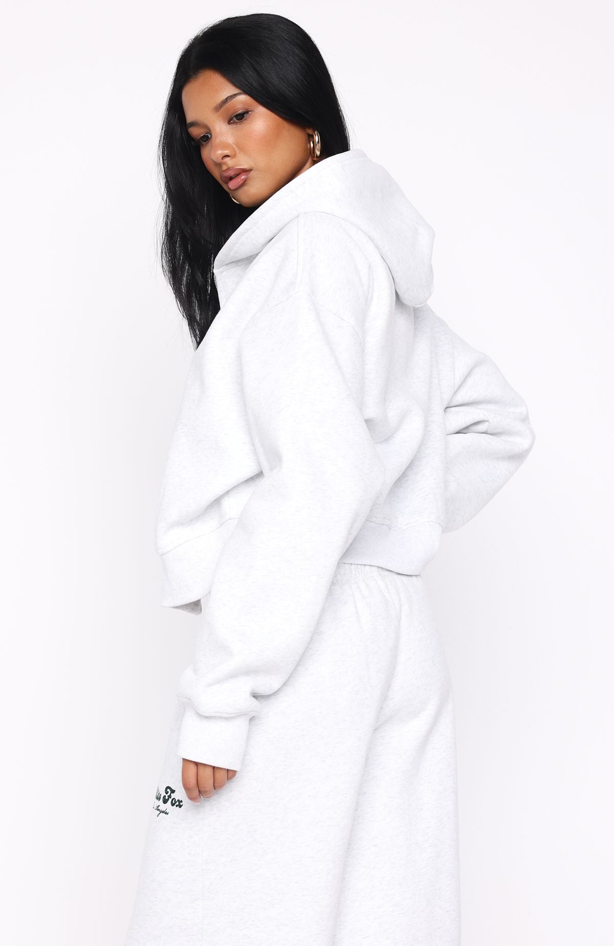 White Fox Through Thick And Thin Boxy Zip Front Hoodie Grey Marle
