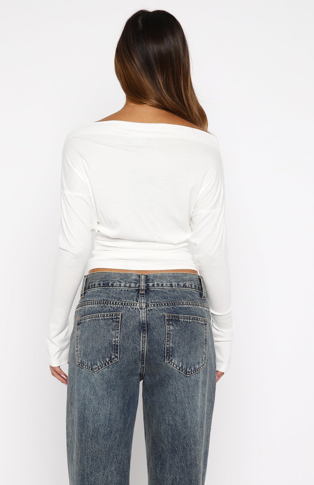 White Fox Another Time Cinched Waist Long Sleeve Top White