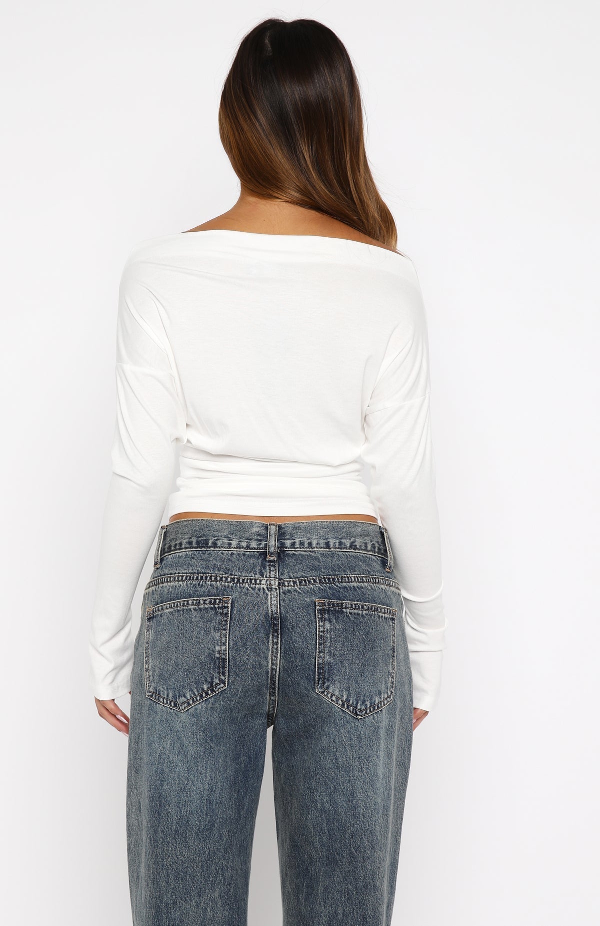 White Fox Another Time Cinched Waist Long Sleeve Top White