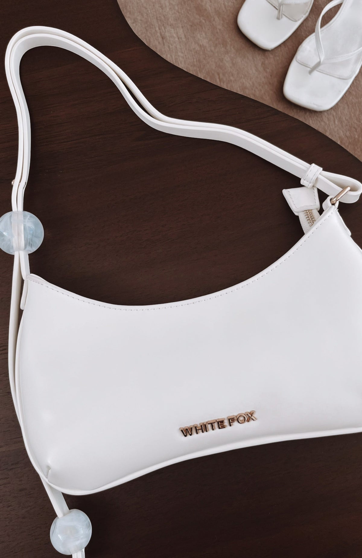 White Fox Lotus Shoulder Bag Cream PU