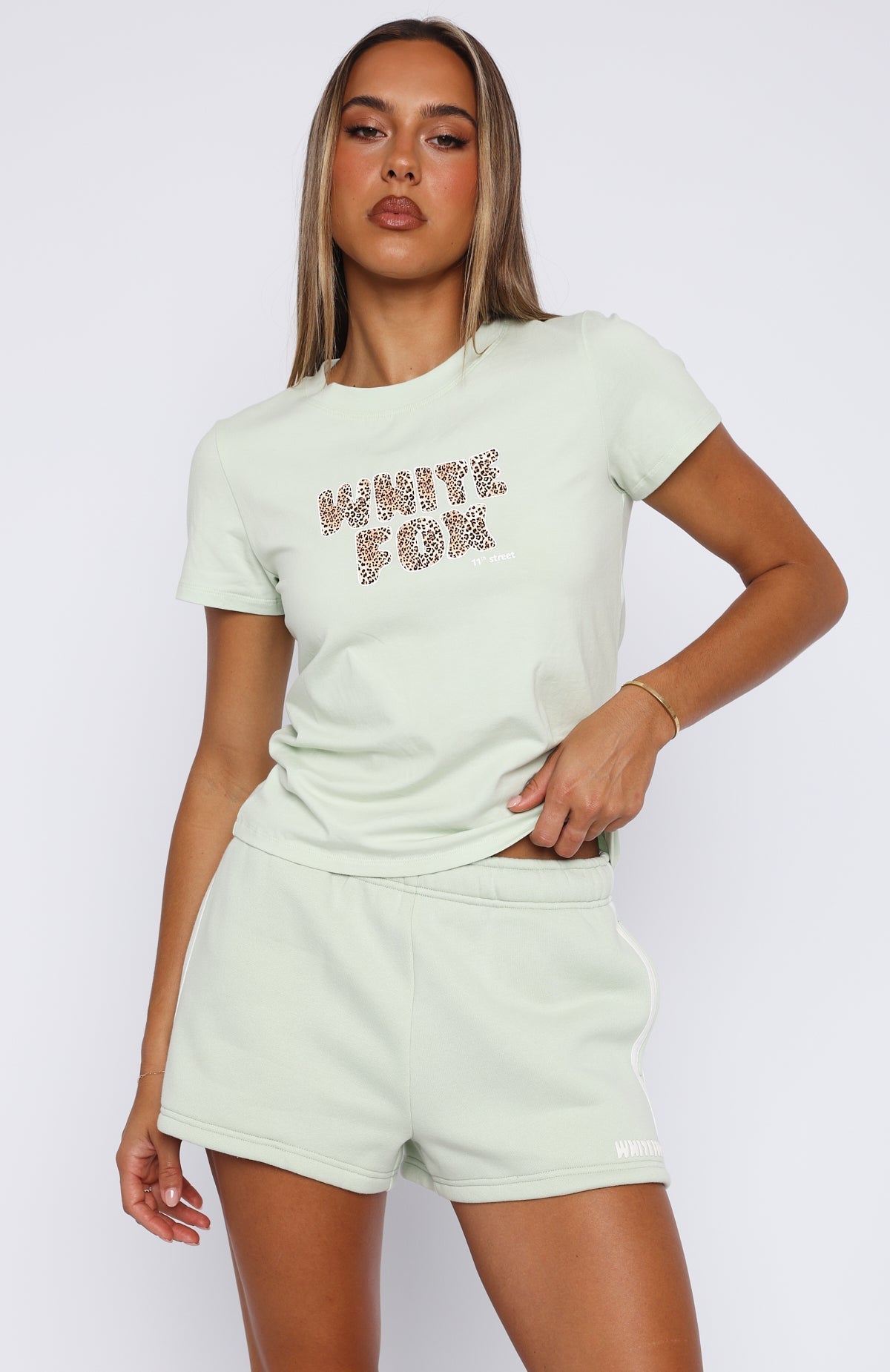 White Fox 11th Street She's So Lucky Relaxed Baby Tee Iced Matcha