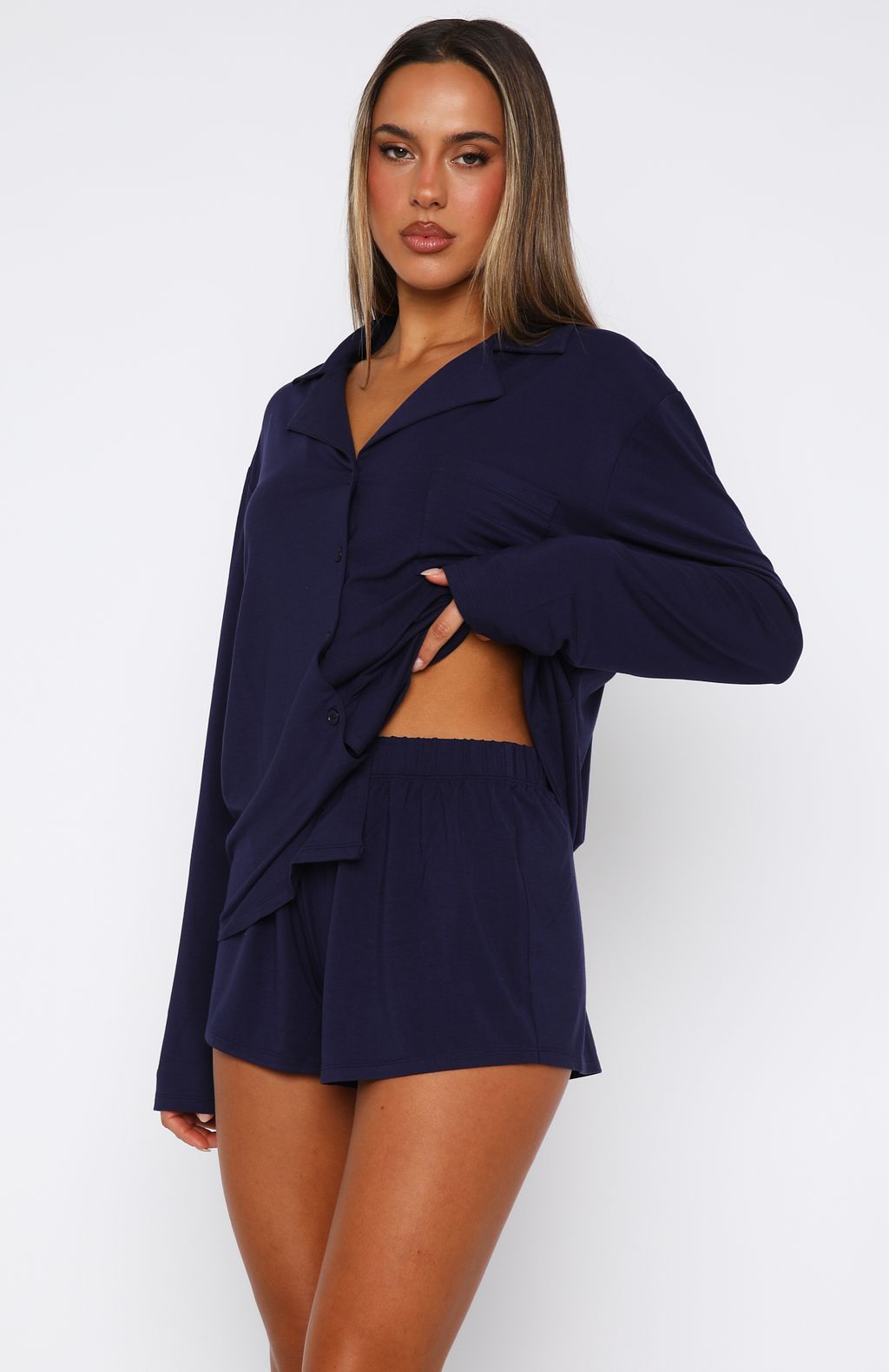 White Fox Dreamscape Long Sleeve Pyjama Set Navy