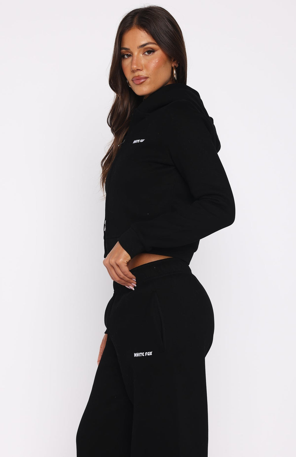 White Fox Comfy And Cute Slim Zip Front Hoodie Black