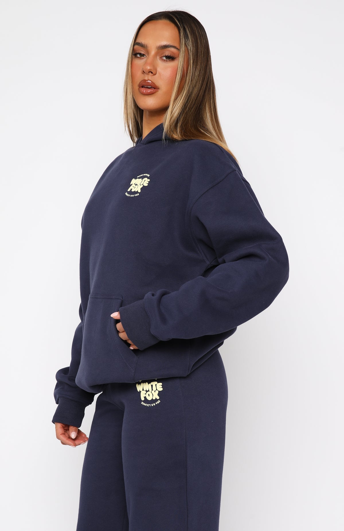 White Fox With Love For You Oversized Hoodie Navy