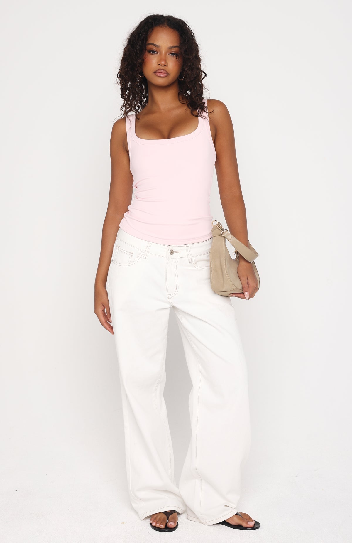 White Fox Chill Vibes Tank Top Baby Pink
