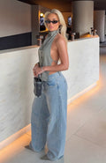 White Fox Just My Type Mid Rise Wide Leg Jeans Light Blue Wash