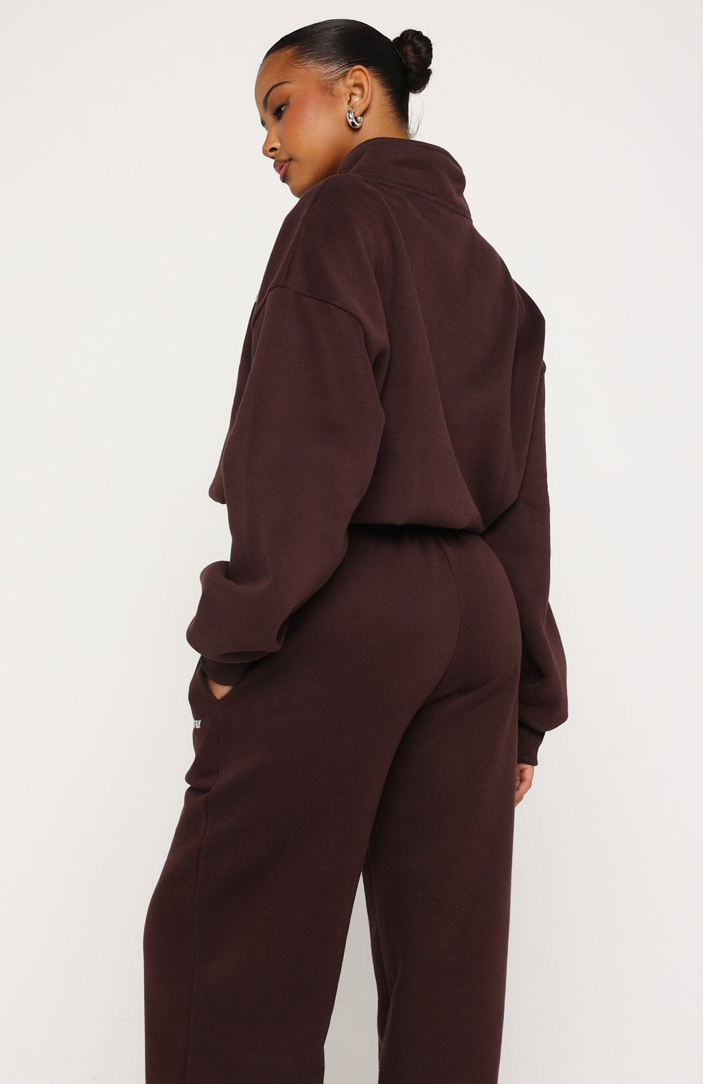 White Fox Test Drive Boxy Quarter Zip Sweater Chocolate
