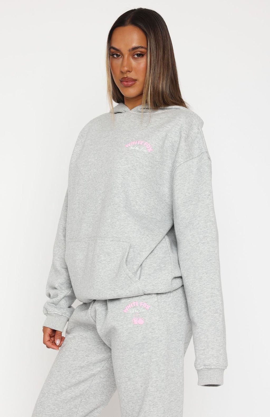White Fox Love Me Tender Oversized Hoodie Dark Grey Marle