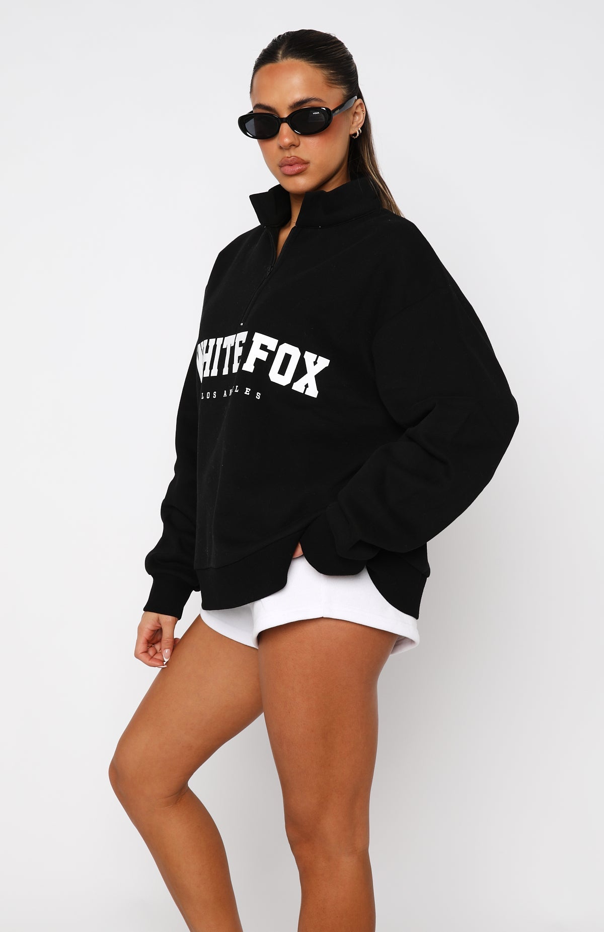 White Fox High Standard Zip Front Sweater Black