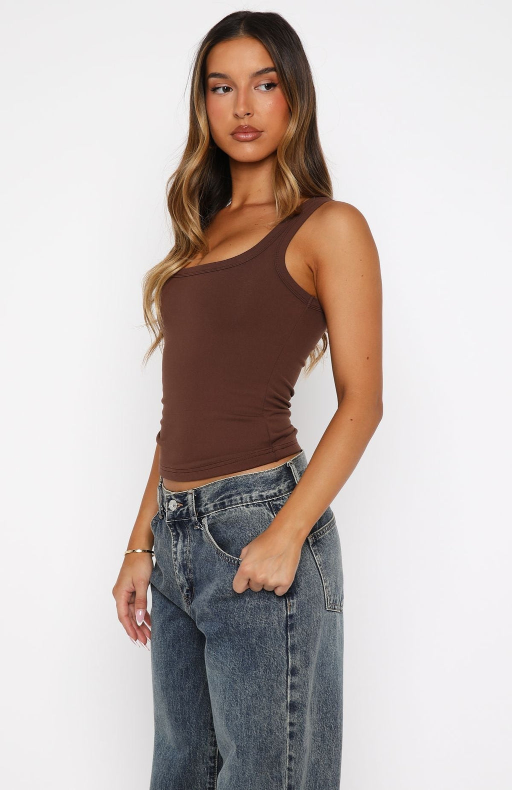 White Fox Chill Vibes Tank Top Chocolate