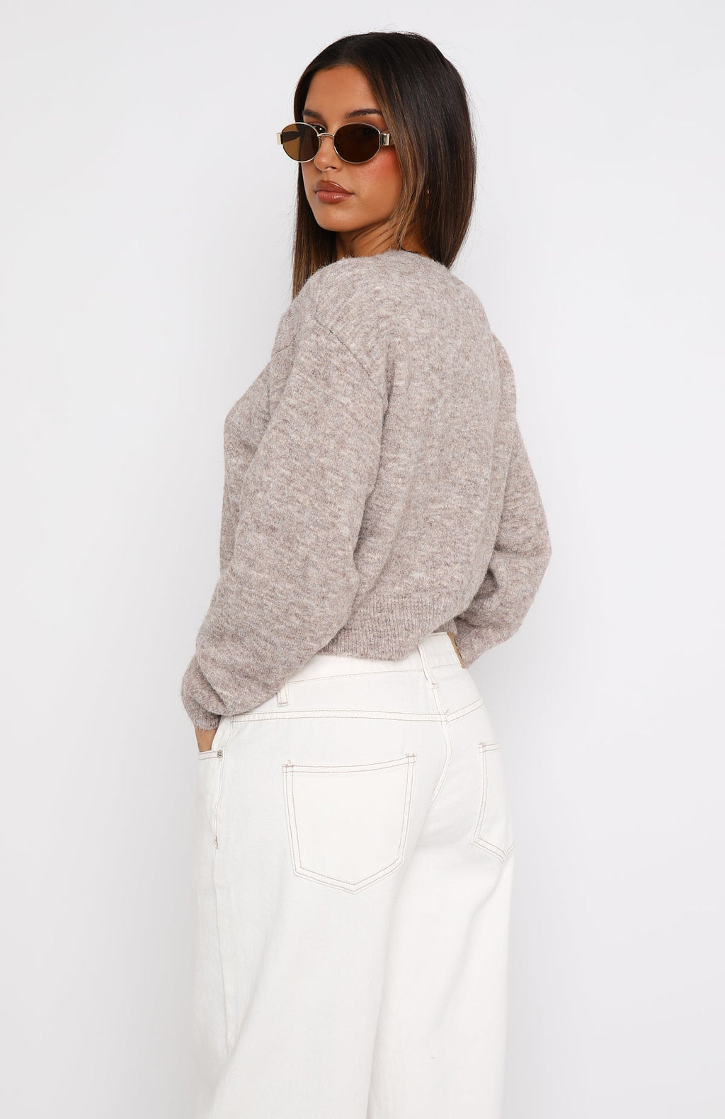 White Fox Warm Whispers Knit Cardigan Taupe