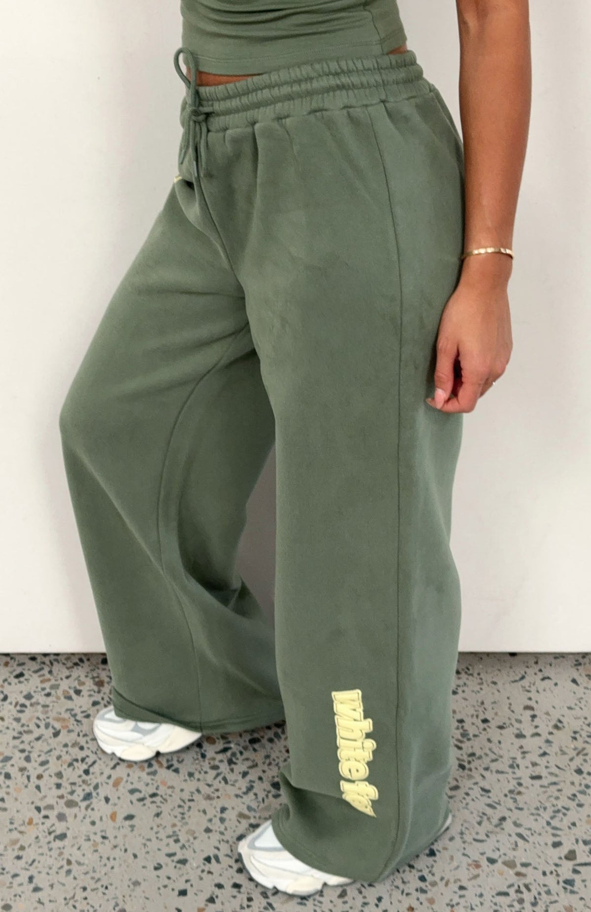 White Fox Ready To Go Wide Leg Sweatpants Khaki