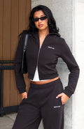 White Fox Comfy And Cute Slim Zip Front Hoodie Charcoal
