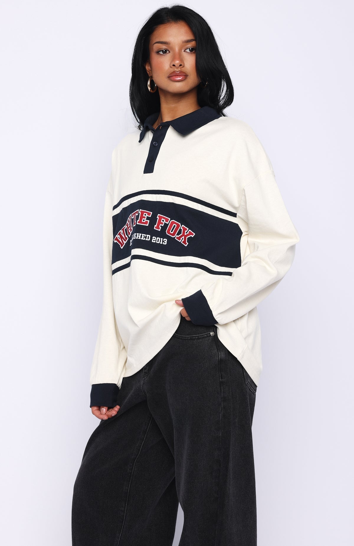 White Fox Meeting Friends Long Sleeve Rugby Shirt Cream