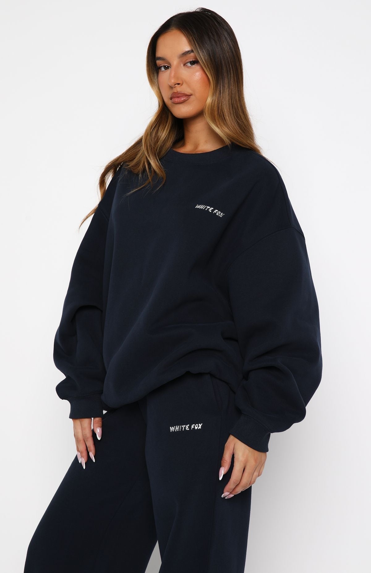 White Fox Test Drive Oversized Sweater Dark Navy