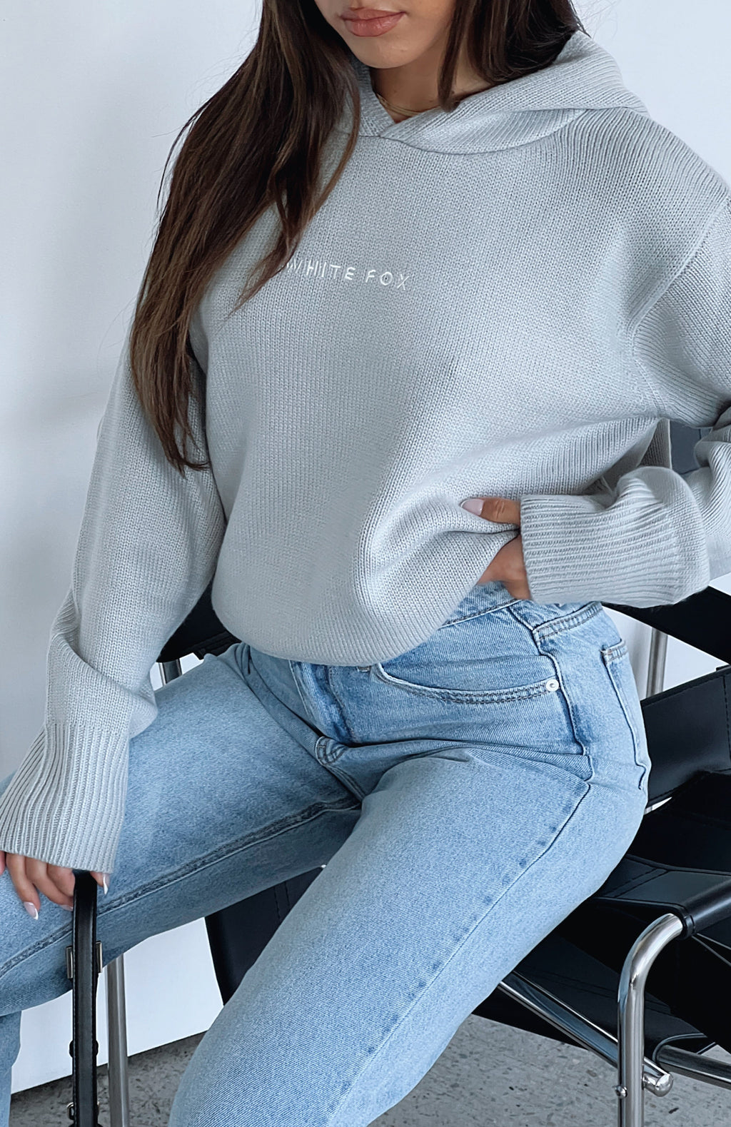 White Fox It's Cool Knit Hoodie Light Grey
