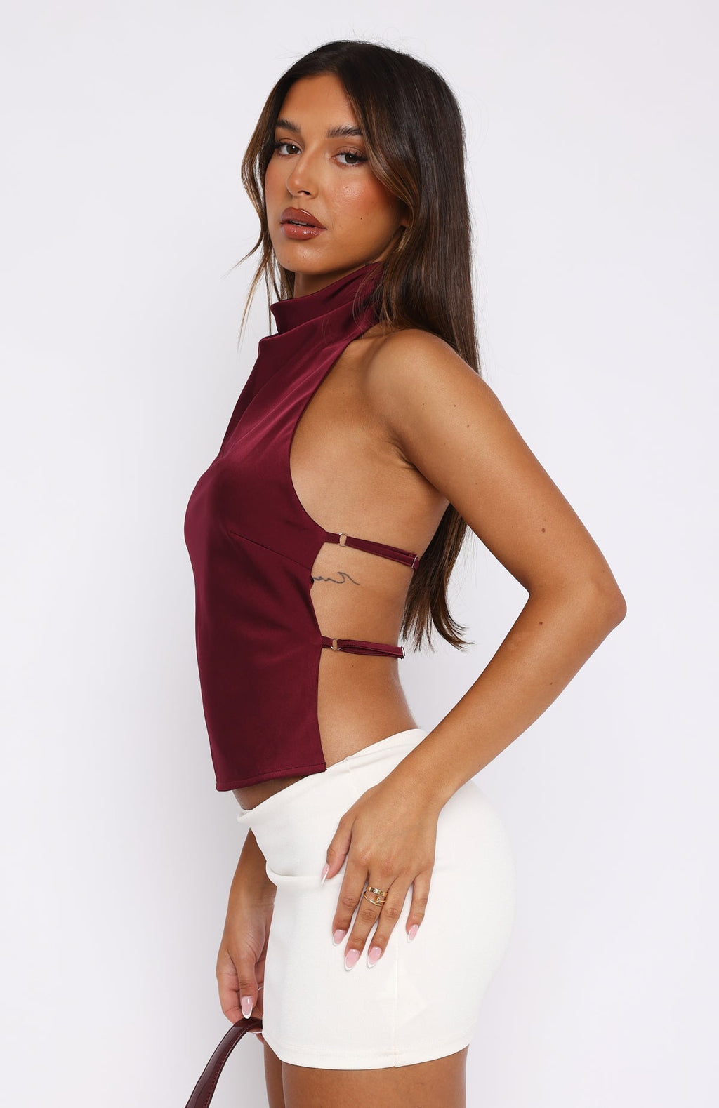 White Fox Time Passes Halter Top Merlot