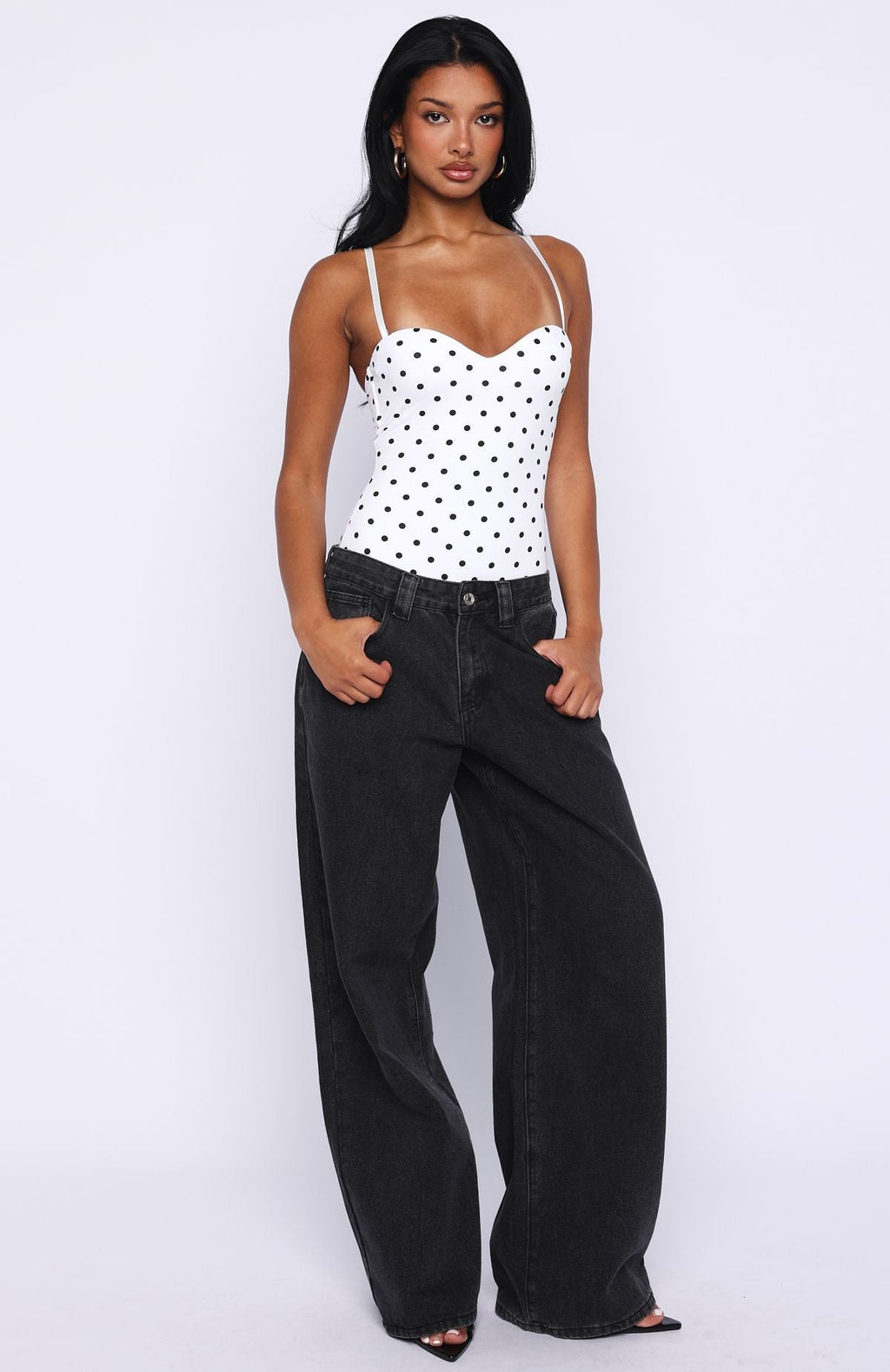 White Fox Stuck To You Bodysuit White/Black Polka Dot