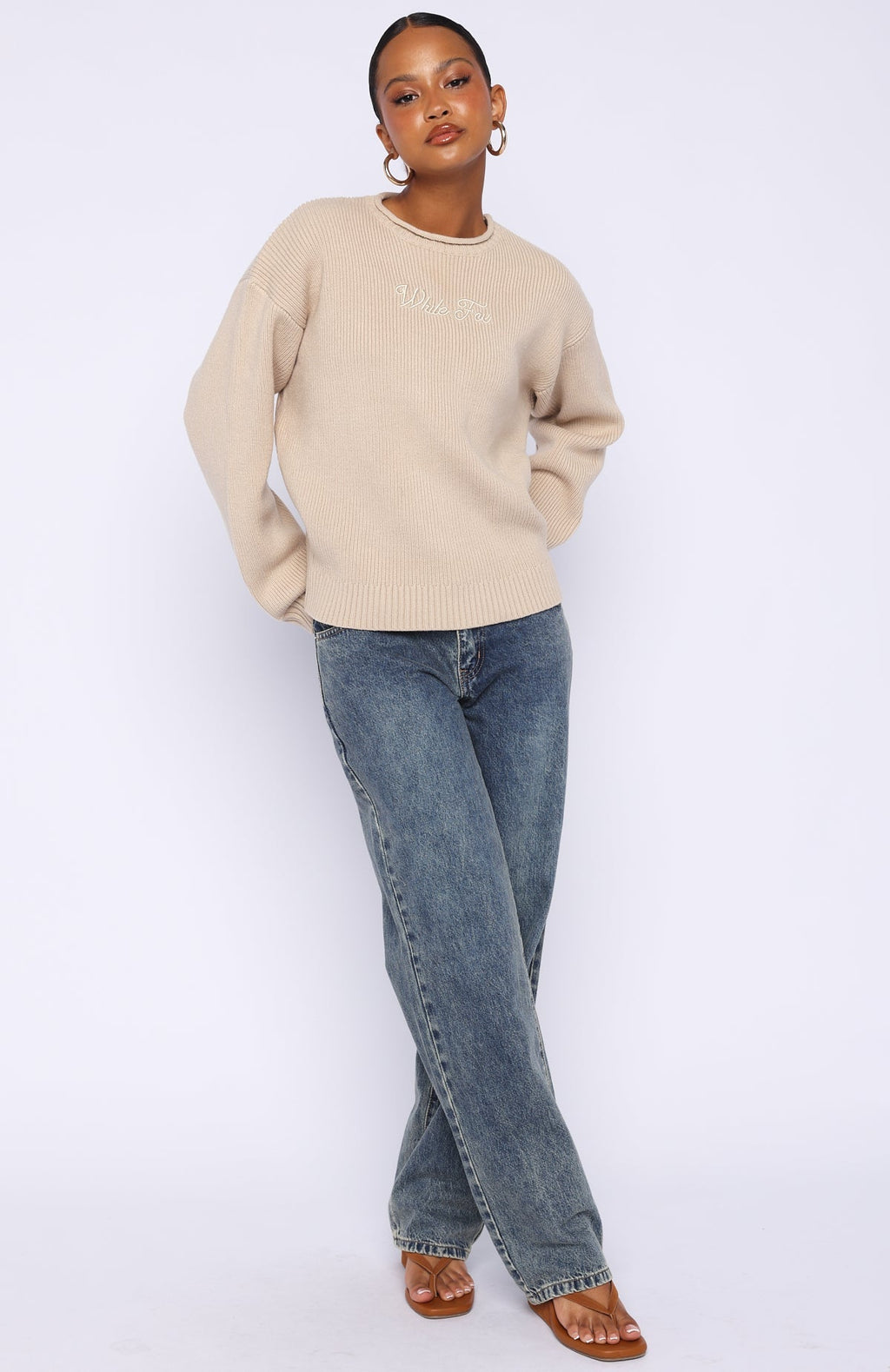 White Fox Snow Dreams Knit Sweater Oat